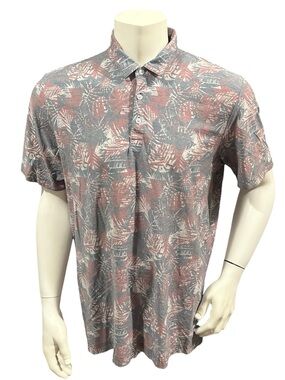 Travis Mathew Men’s Golf Polo Shirt Gray Pink Floral Short Sleeve Pockets XL